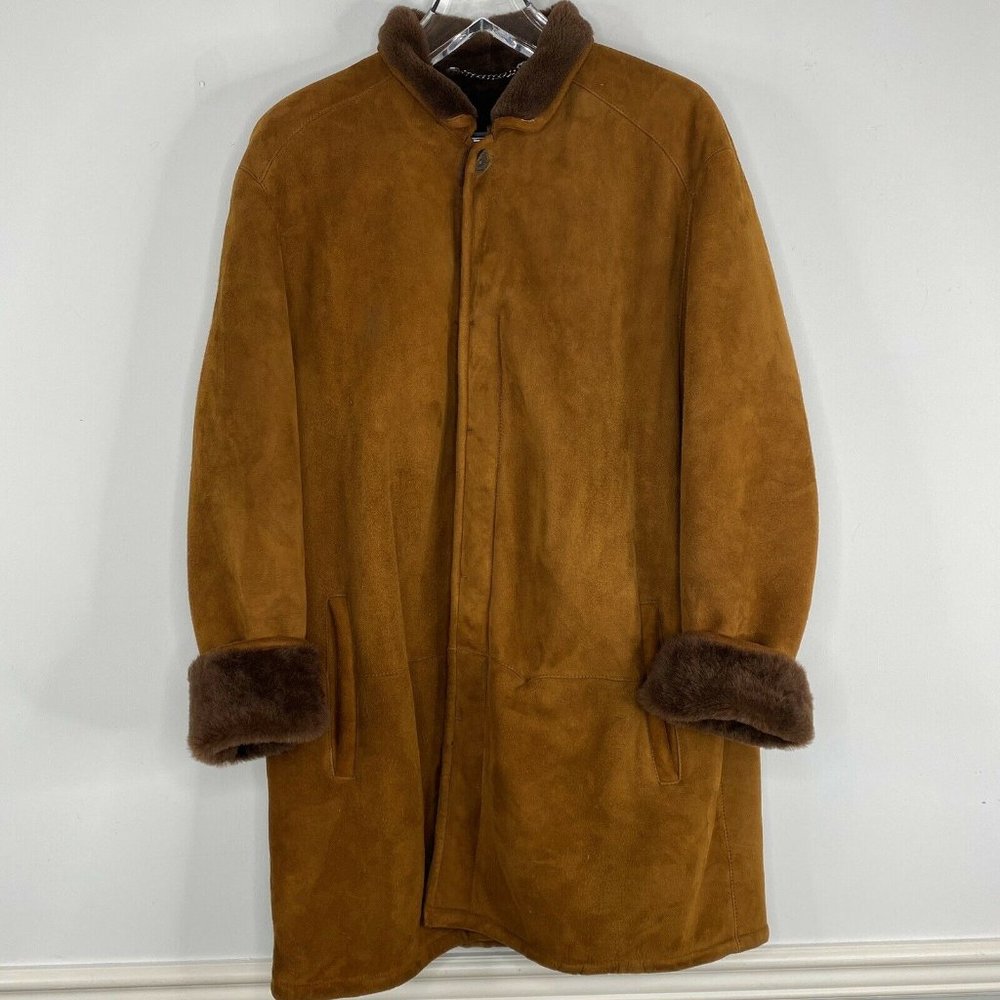 Mens Shearling Coat Brown Leather Fur Sz 42 EU 52